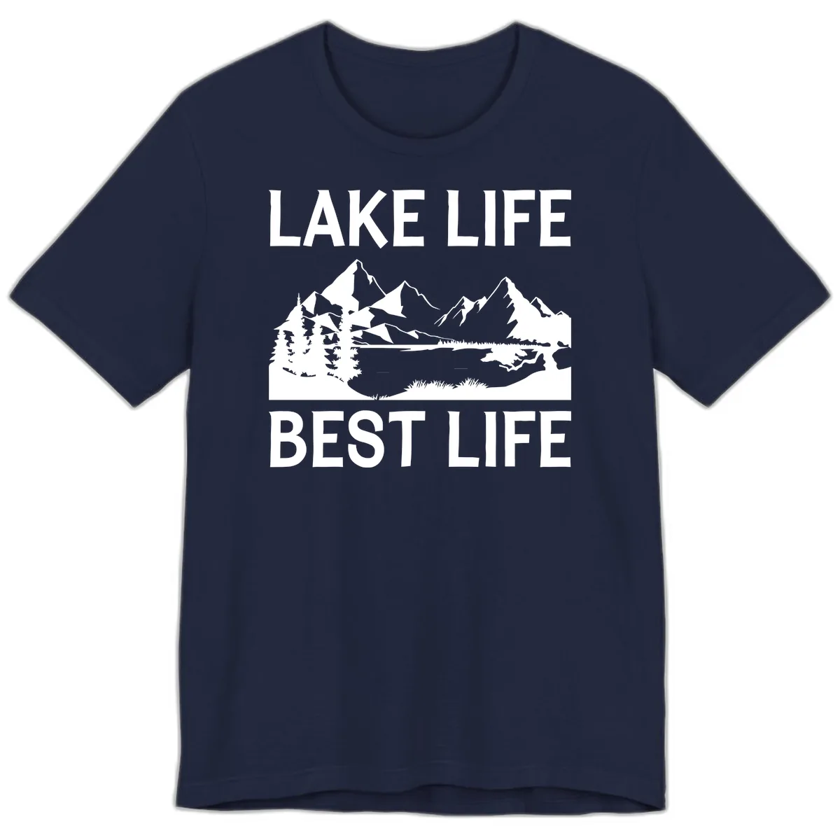 Lake Life Best Life Mountain Scene Premium T-Shirt in Navy