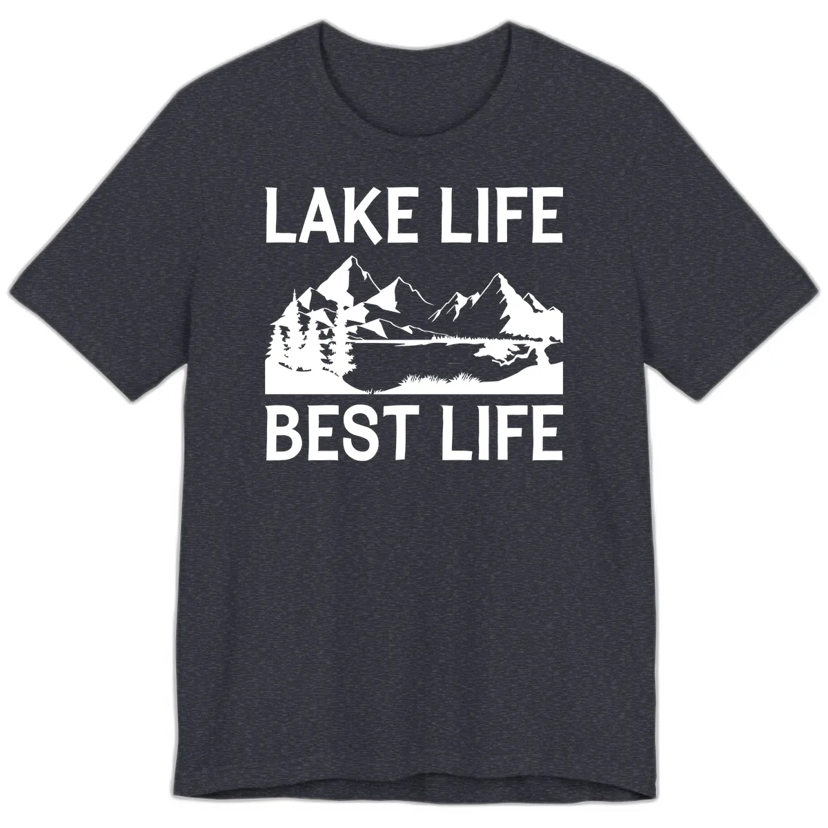 Lake Life Best Life Mountain Scene Premium T-Shirt in Heather Navy