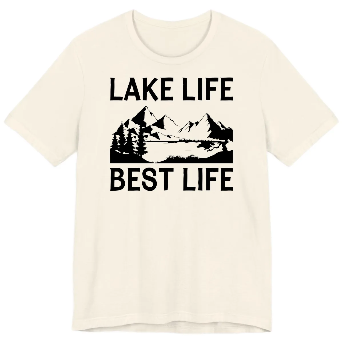 Lake Life Best Life Mountain Scene Premium T-Shirt in Natural