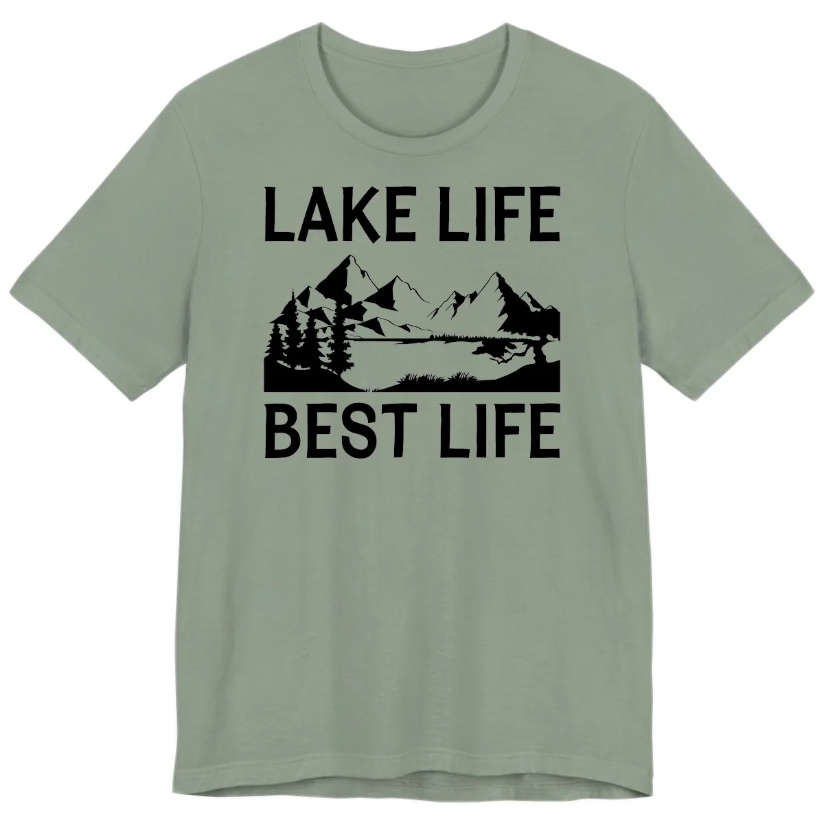 Lake Life Best Life Mountain Scene Premium T-Shirt in Sage