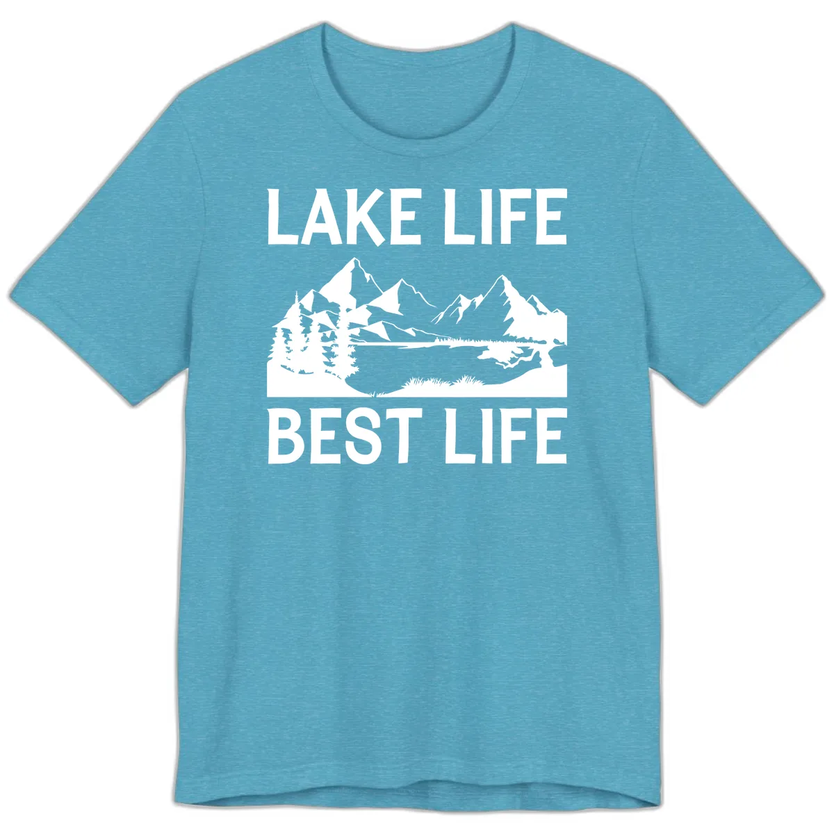 Lake Life Best Life Mountain Scene Premium T-Shirt in Heather Aqua