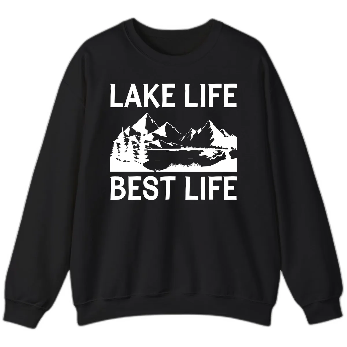 Lake Life Best Life Mountain Scene Sweatshirt in Black