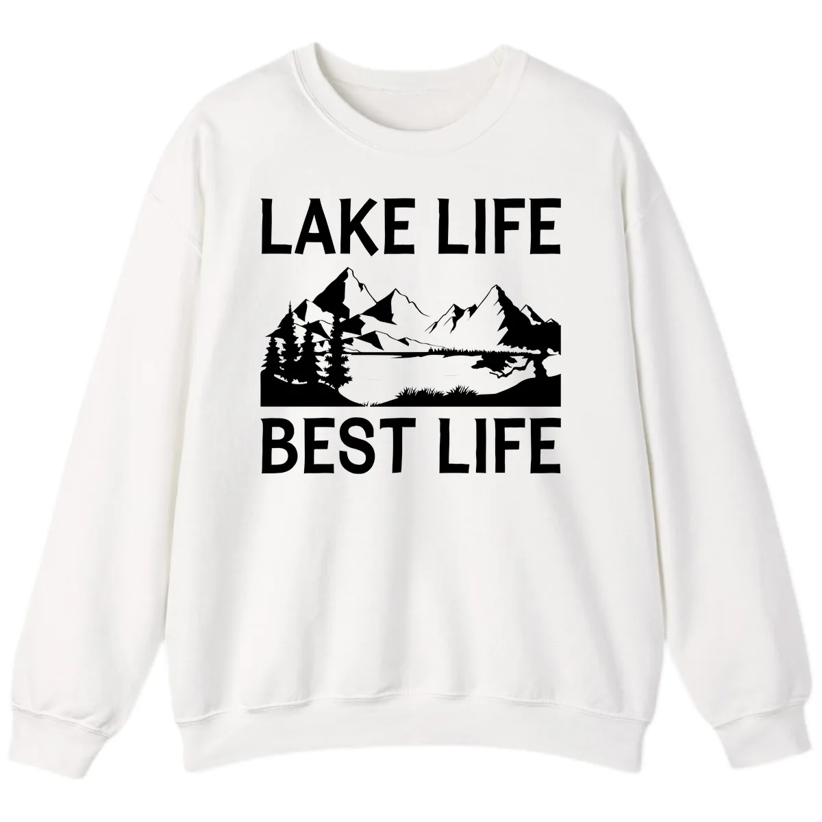 Lake Life Best Life Mountain Scene Sweatshirt in White