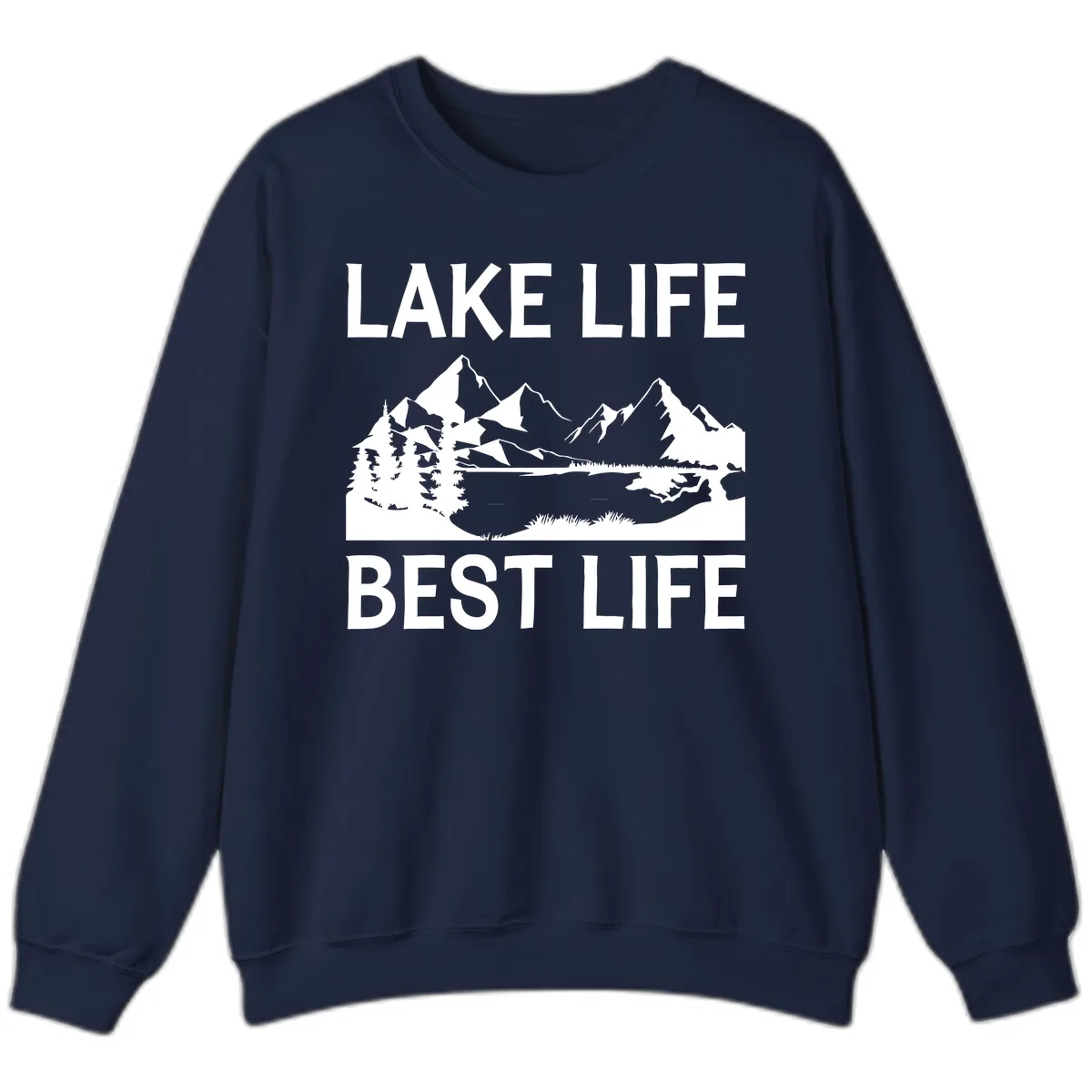 Lake Life Best Life Mountain Scene Sweatshirt in Navy