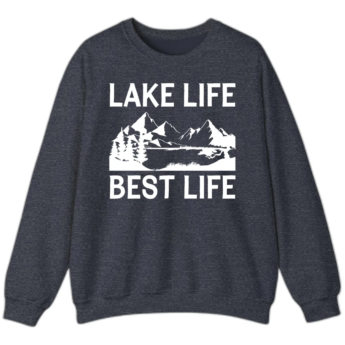Lake Life Best Life Mountain Scene Sweatshirt in Heather Sport Dark Navy