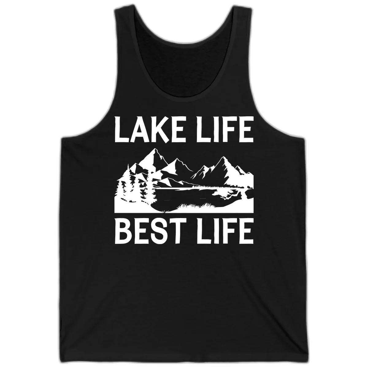 Lake Life Best Life Mountain Scene Tank in Black
