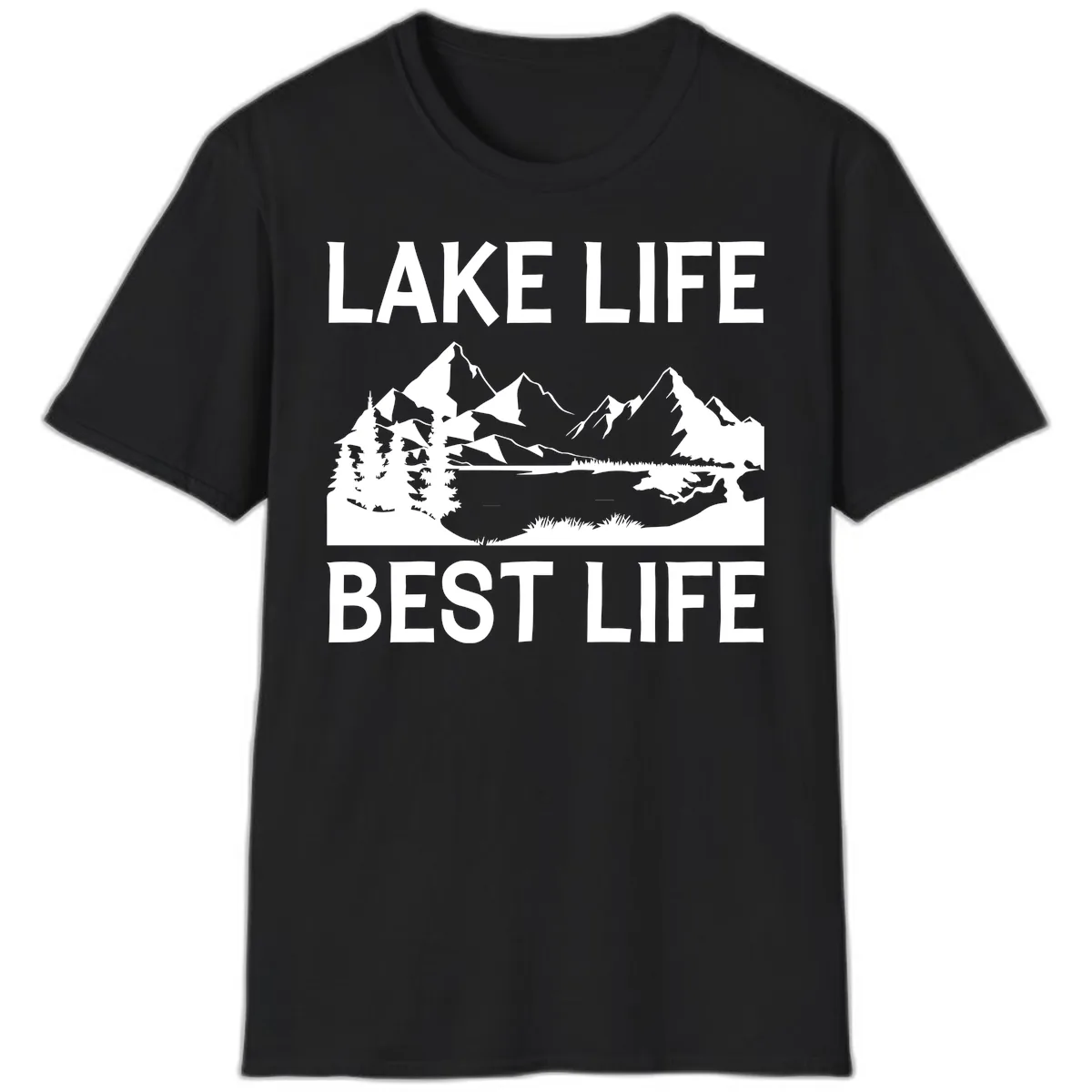 Lake Life Best Life Mountain Scene T-Shirt in Black