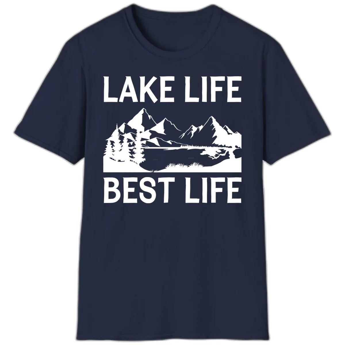 Lake Life Best Life Mountain Scene T-Shirt in Navy