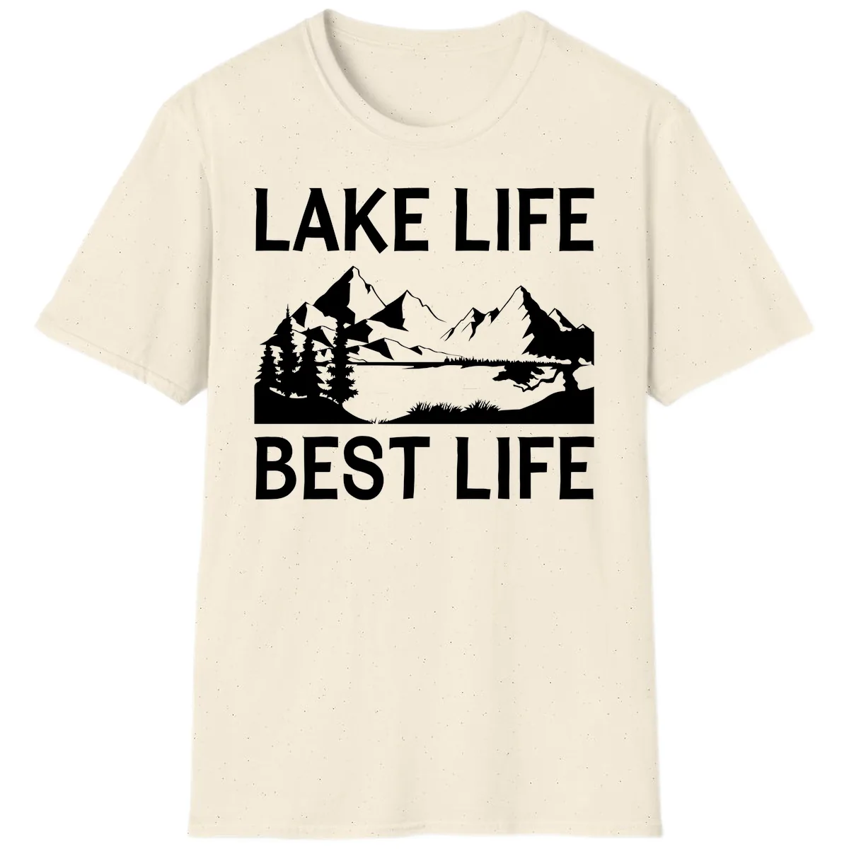 Lake Life Best Life Mountain Scene T-Shirt in Natural