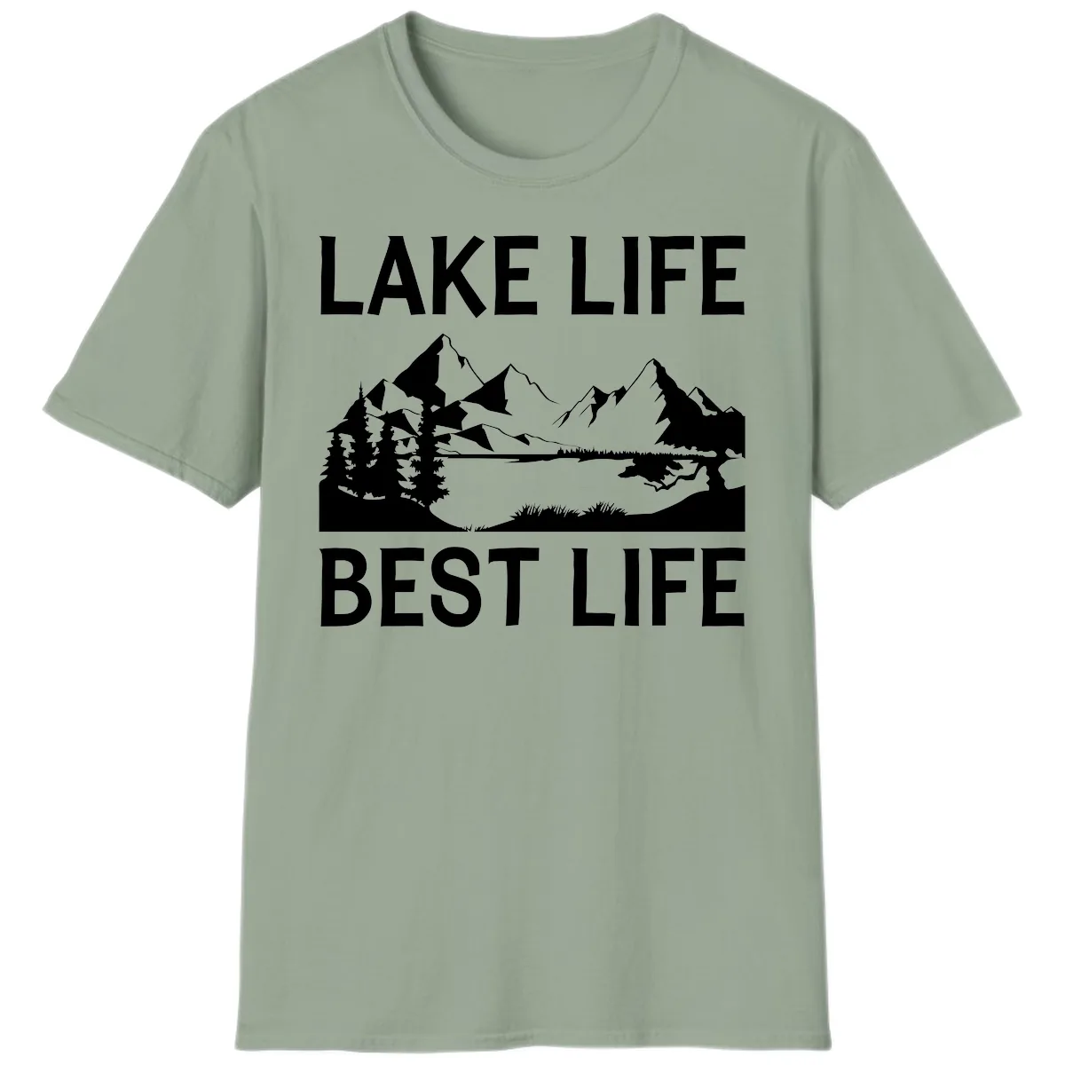 Lake Life Best Life Mountain Scene T-Shirt in Sage