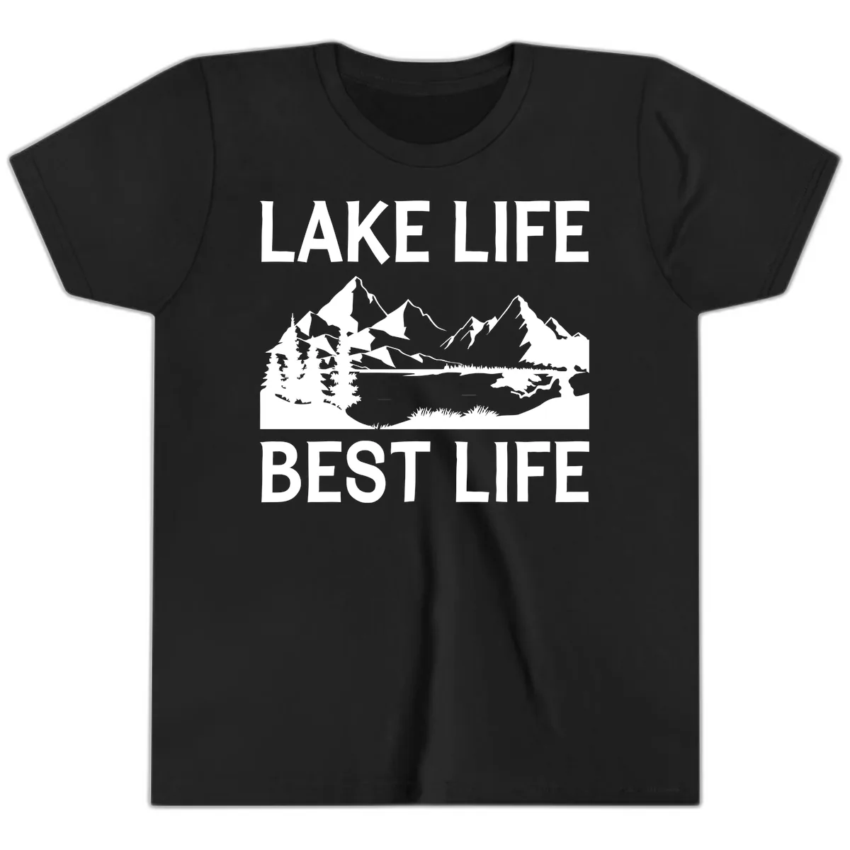 Lake Life Best Life Mountain Scene Youth T-Shirt in Black