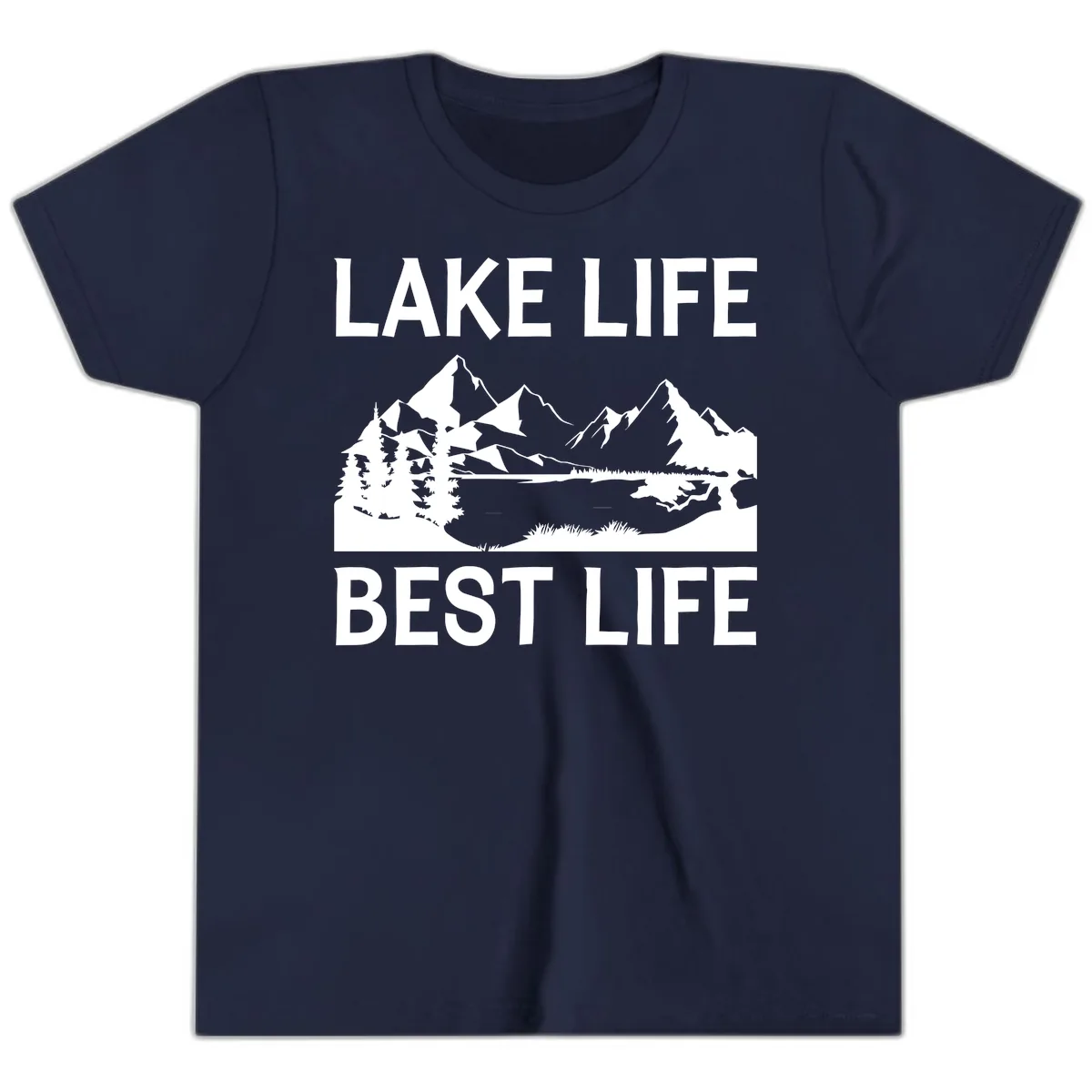 Lake Life Best Life Mountain Scene Youth T-Shirt in Navy