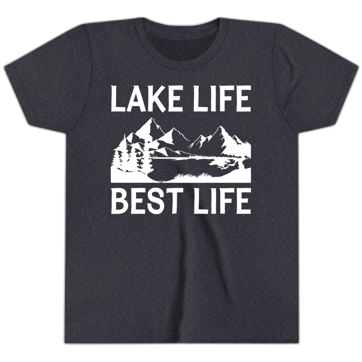 Lake Life Best Life Mountain Scene Youth T-Shirt in Heather Navy