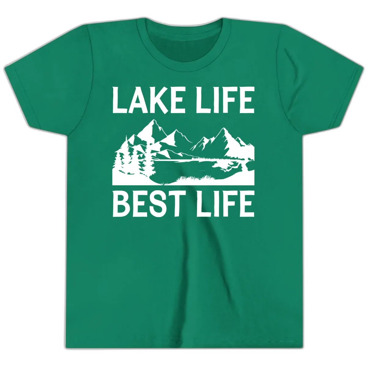 Lake Life Best Life Mountain Scene Youth T-Shirt in Kelly