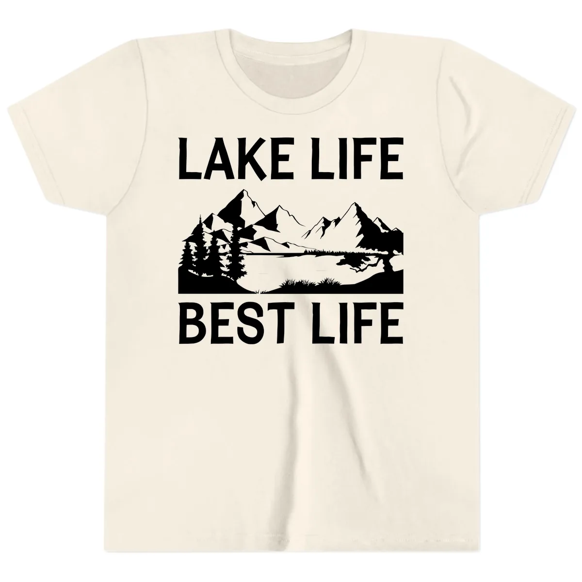 Lake Life Best Life Mountain Scene Youth T-Shirt in Natural