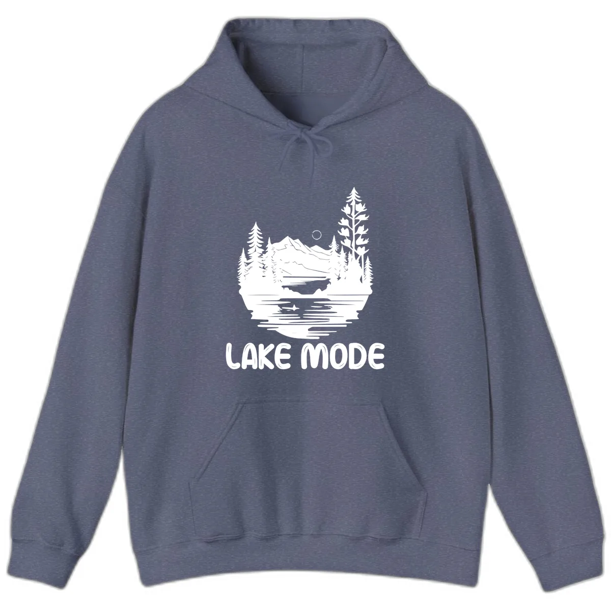 Lake Mode Mountain Landscape Hoodie in Heather Navy