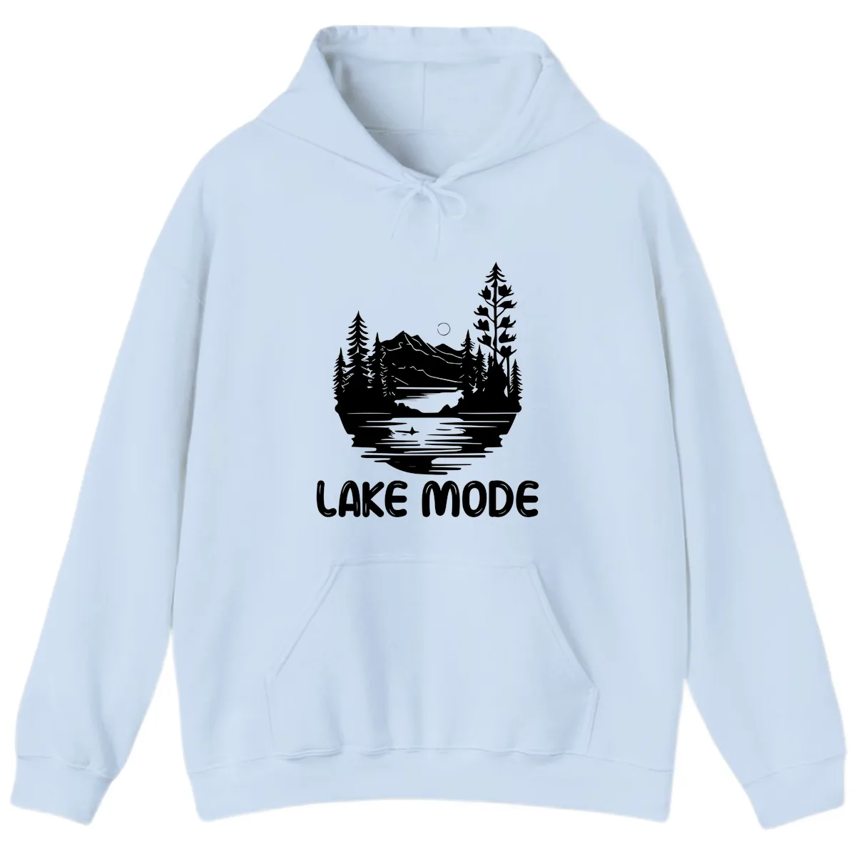 Lake Mode Mountain Landscape Hoodie in Light Blue