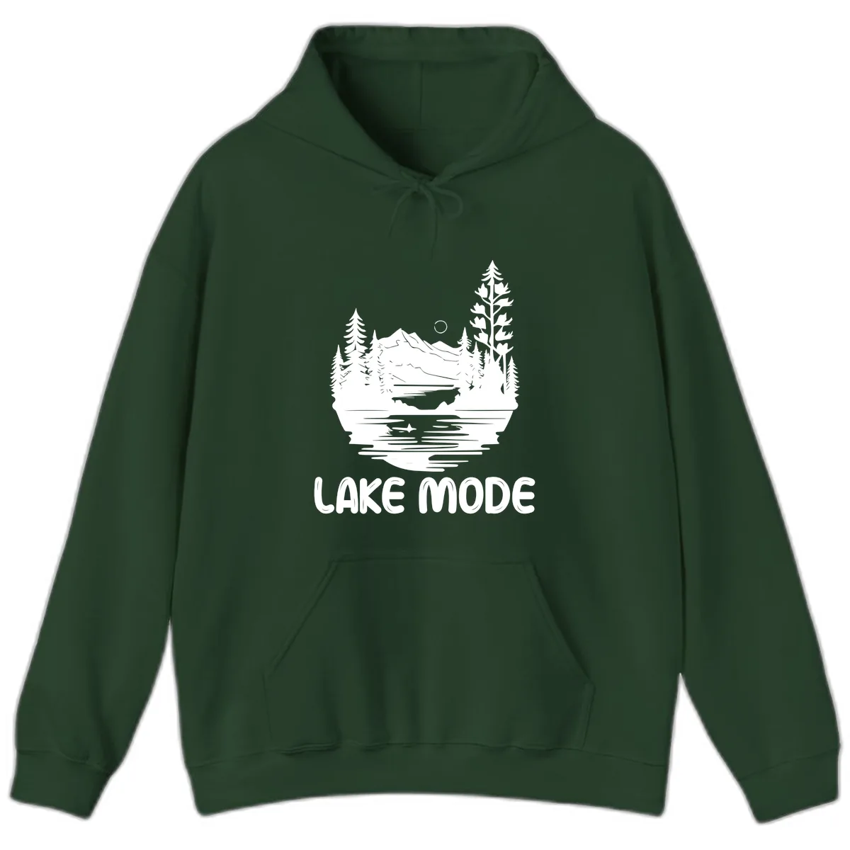 Lake Mode Mountain Landscape Hoodie in Forest Green