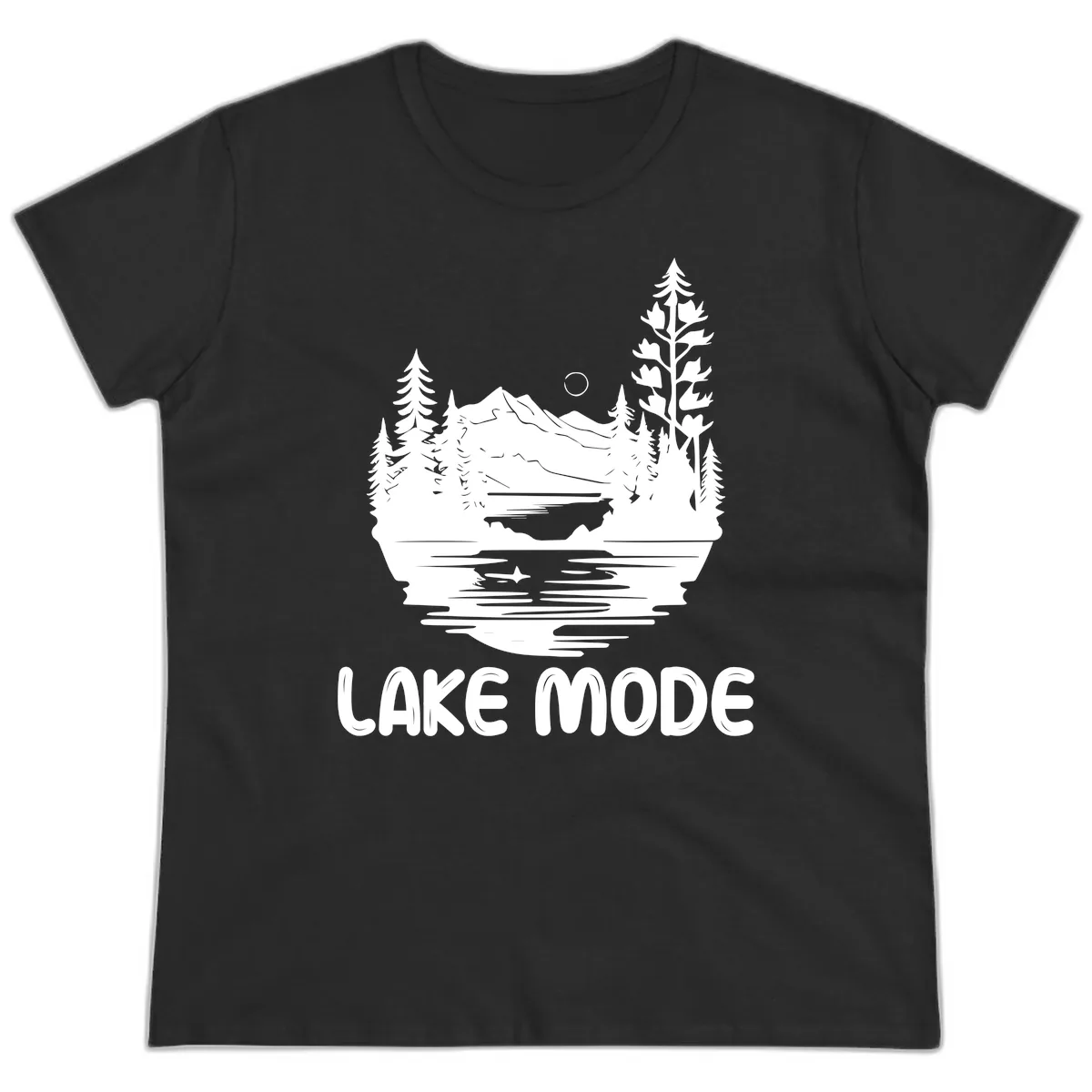 Lake Mode Mountain Landscape Ladies Tee in Black