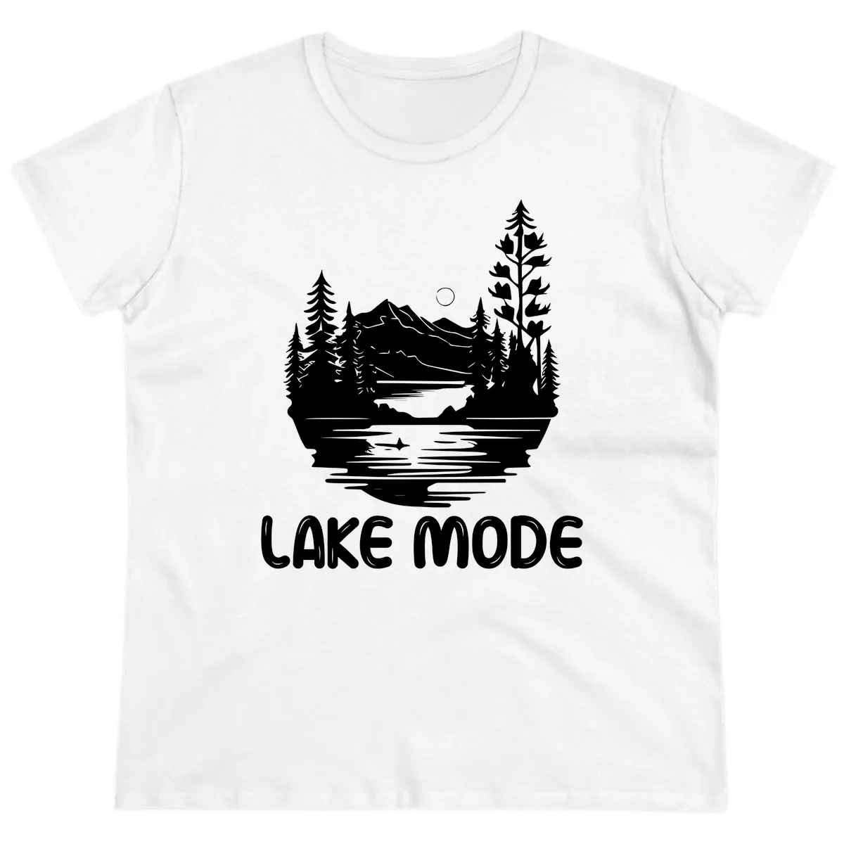 Lake Mode Mountain Landscape Ladies Tee in White