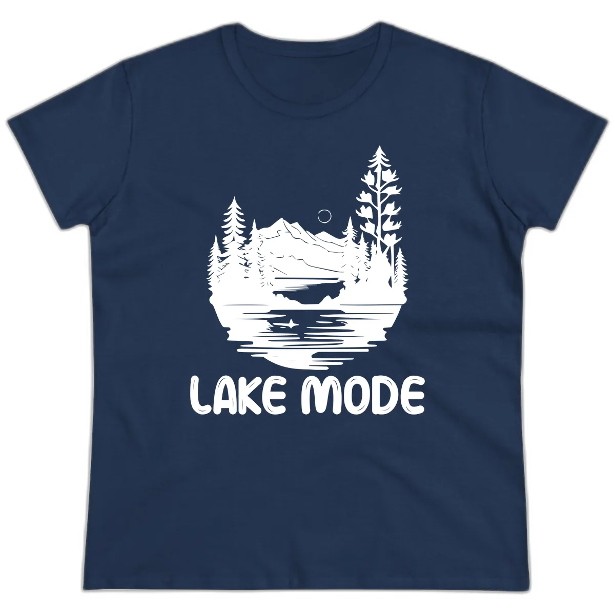 Lake Mode Mountain Landscape Ladies Tee in Navy