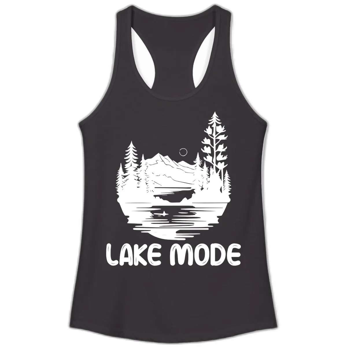 Lake Mode Mountain Landscape Ladies Tank in Black
