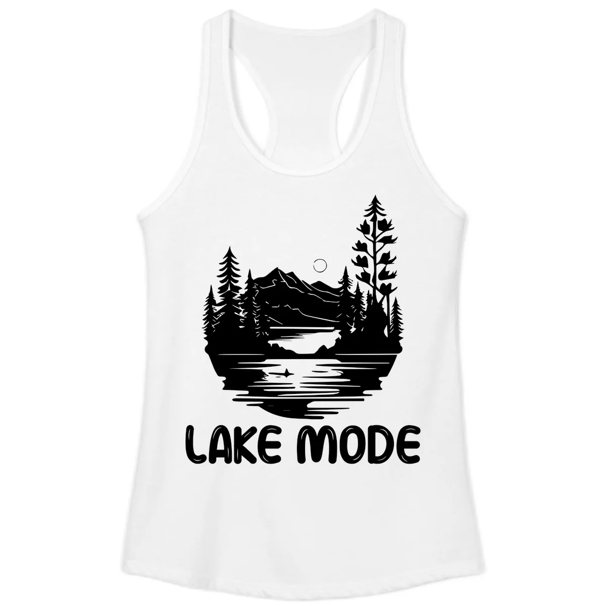 Lake Mode Mountain Landscape Ladies Tank in White