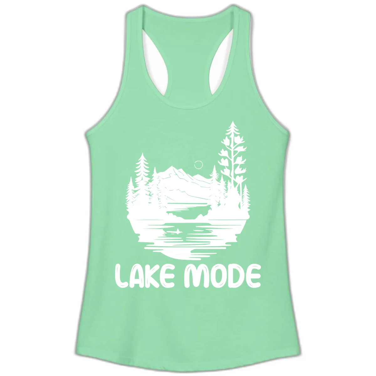 Lake Mode Mountain Landscape Ladies Tank in Solid Mint