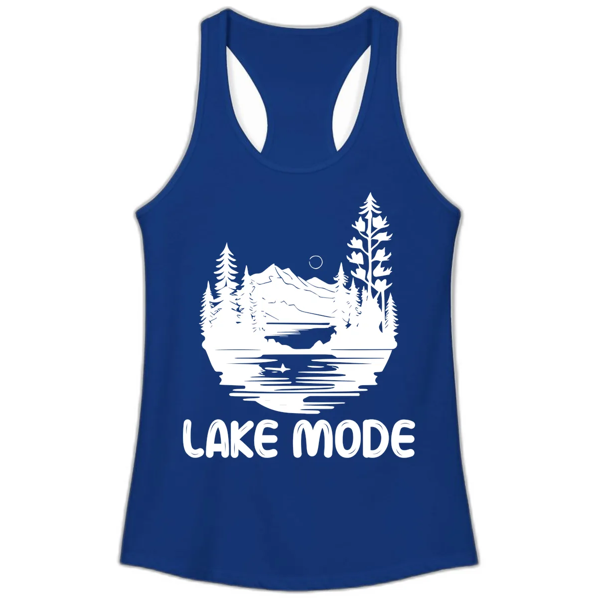 Lake Mode Mountain Landscape Ladies Tank in Solid Royal