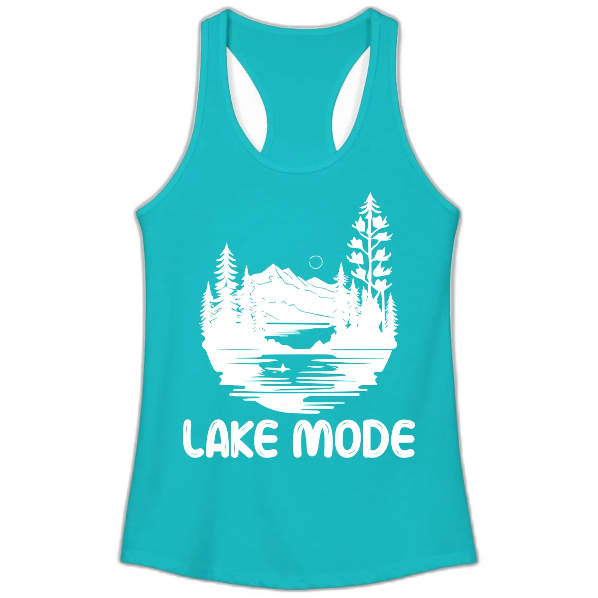 Lake Mode Mountain Landscape Ladies Tank in Tahiti Blue