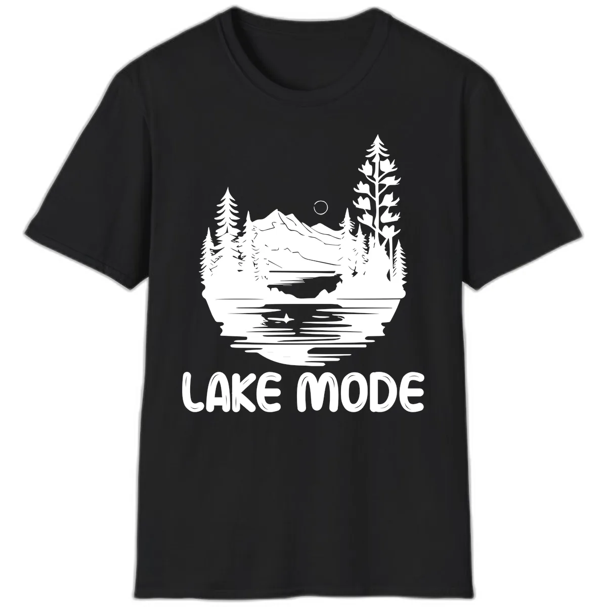 Lake Mode Mountain Landscape T-Shirt in Black