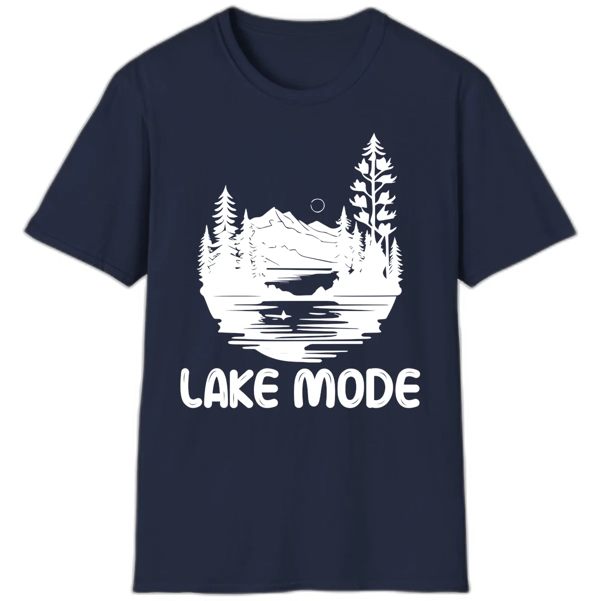 Lake Mode Mountain Landscape T-Shirt in Navy
