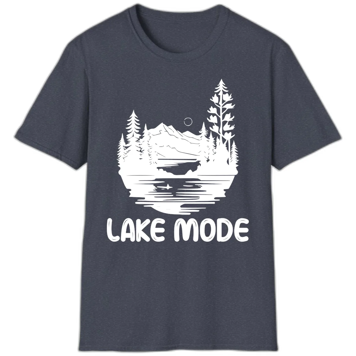 Lake Mode Mountain Landscape T-Shirt in Heather Navy