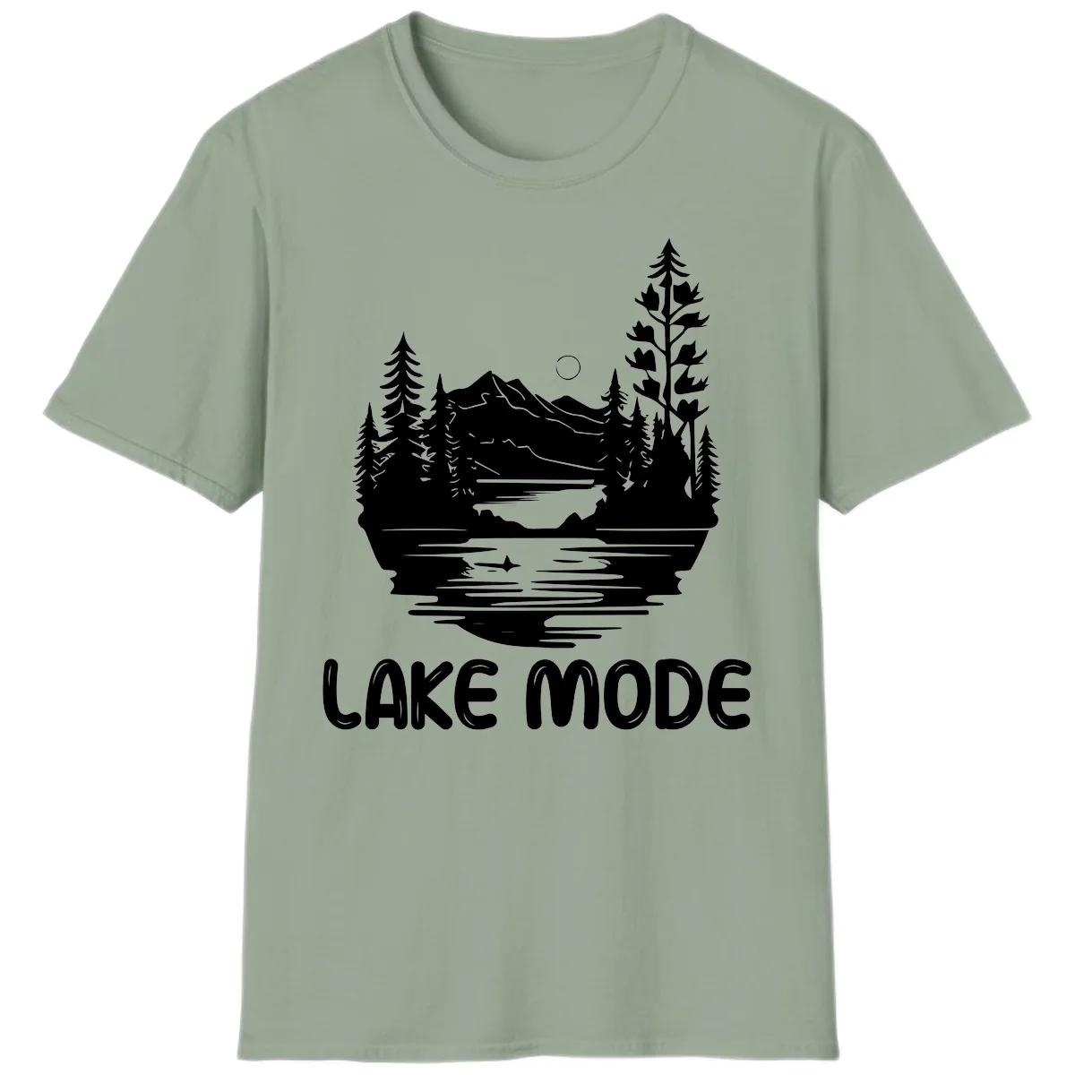 Lake Mode Mountain Landscape T-Shirt in Sage