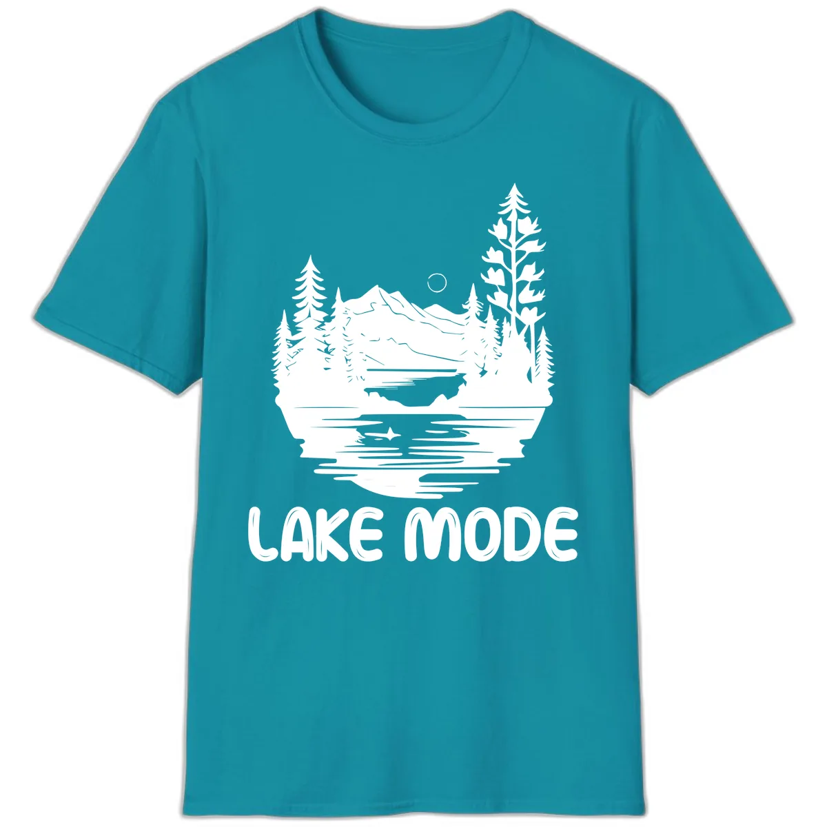 Lake Mode Mountain Landscape T-Shirt in Tropical Blue