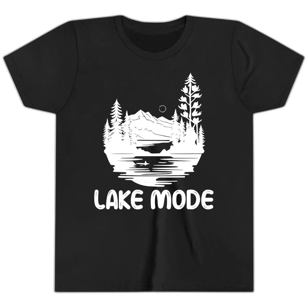 Lake Mode Mountain Landscape Youth T-Shirt in Black