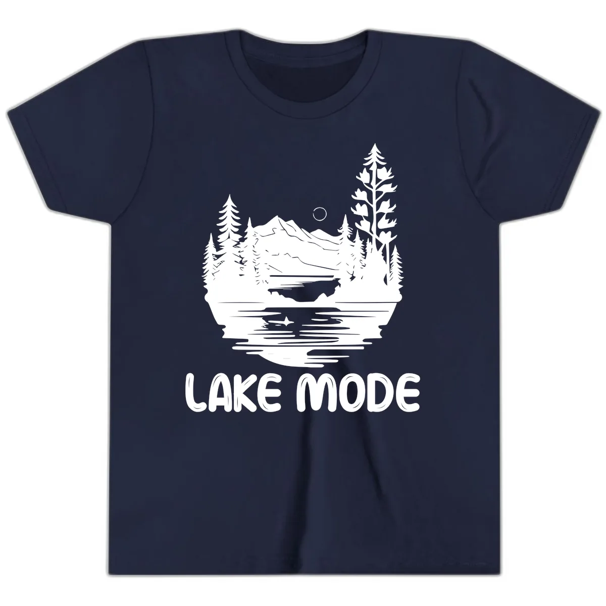 Lake Mode Mountain Landscape Youth T-Shirt in Navy