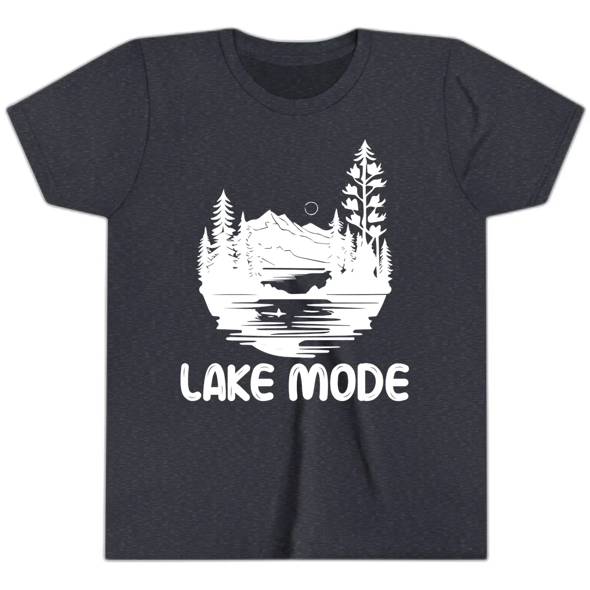Lake Mode Mountain Landscape Youth T-Shirt in Heather Navy