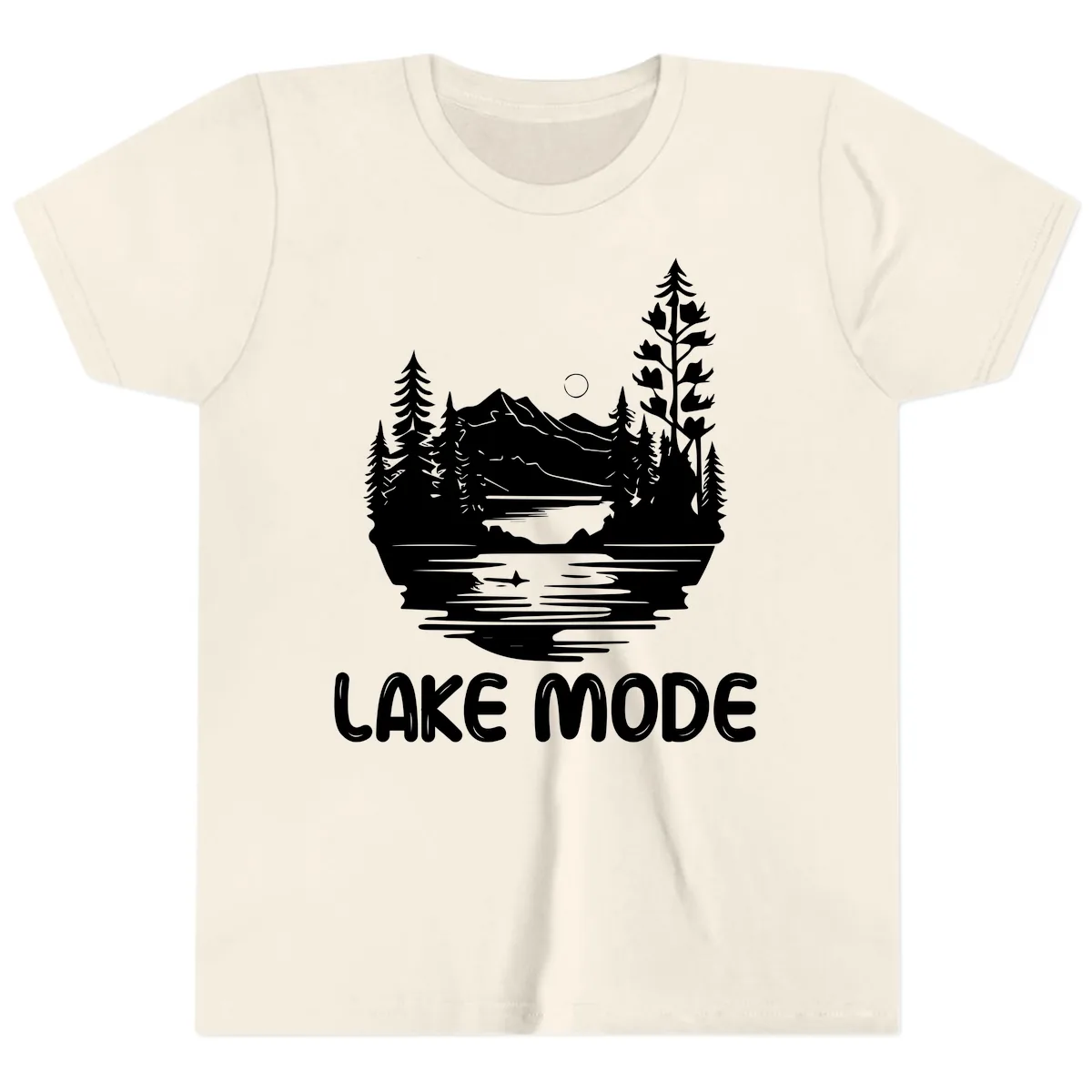 Lake Mode Mountain Landscape Youth T-Shirt in Natural