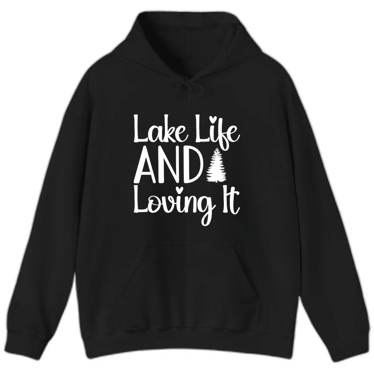 Lake Life And Loving It Typography Hoodie in Black