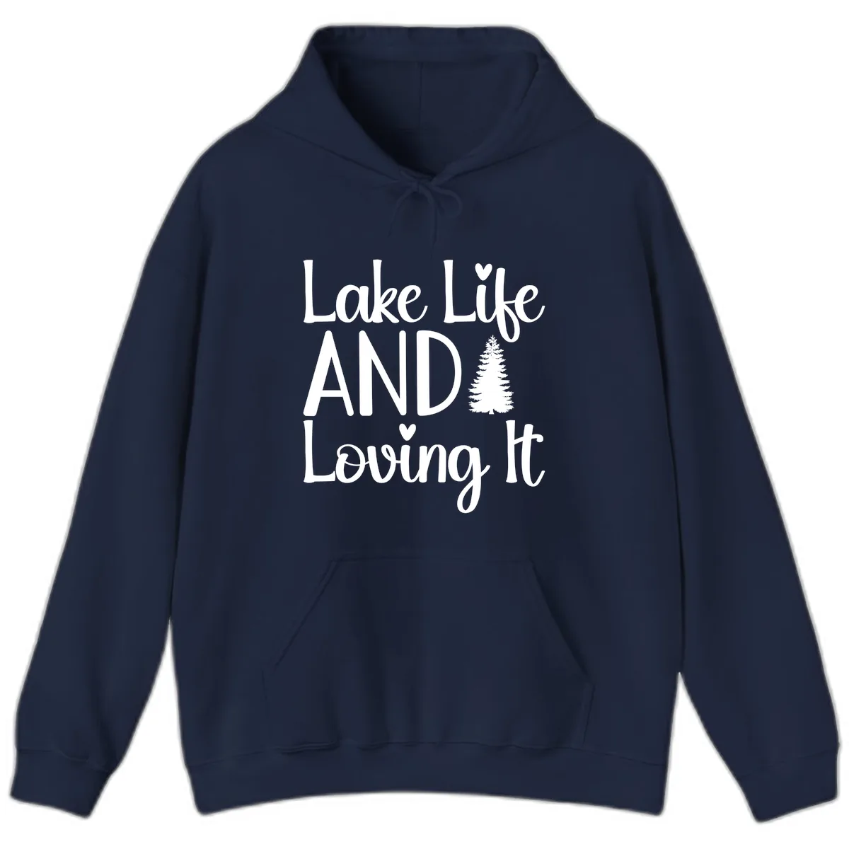 Lake Life And Loving It Typography Hoodie in Navy