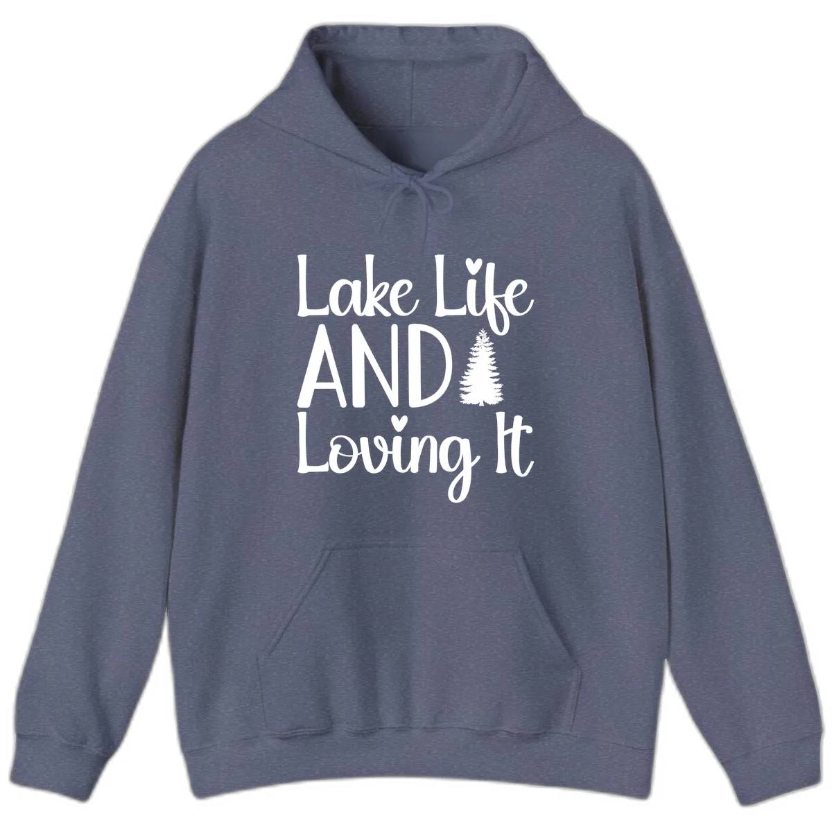 Lake Life And Loving It Typography Hoodie in Heather Navy