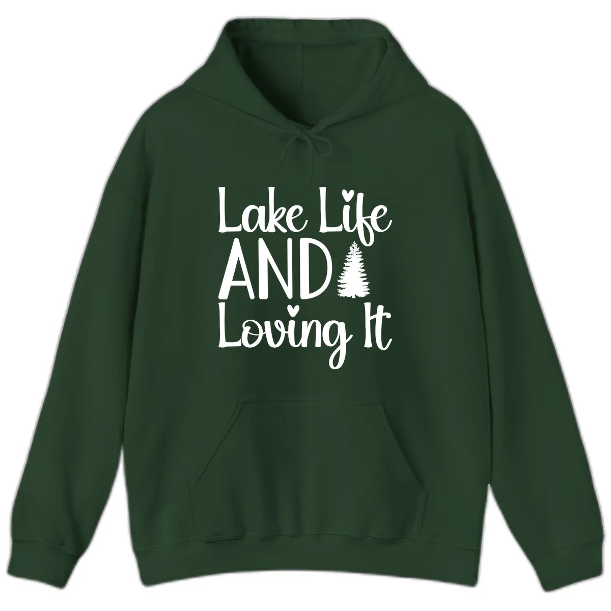 Lake Life And Loving It Typography Hoodie in Forest Green