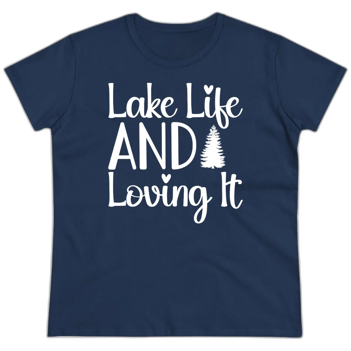 Lake Life And Loving It Typography Ladies Tee in Navy