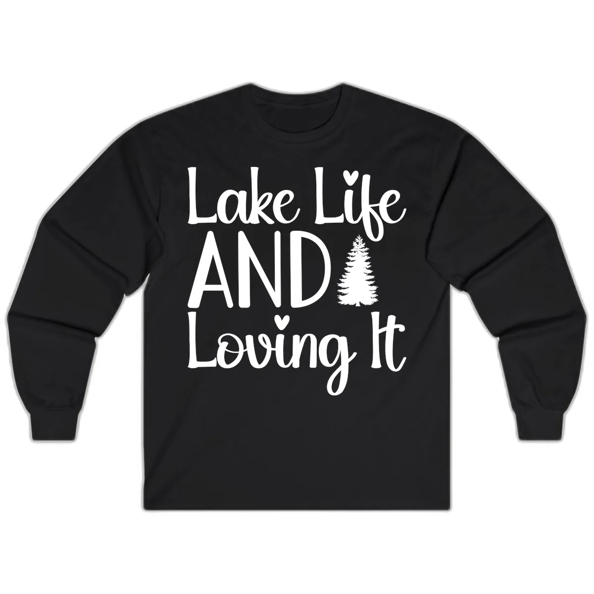 Lake Life And Loving It Typography Long Sleeve in Black