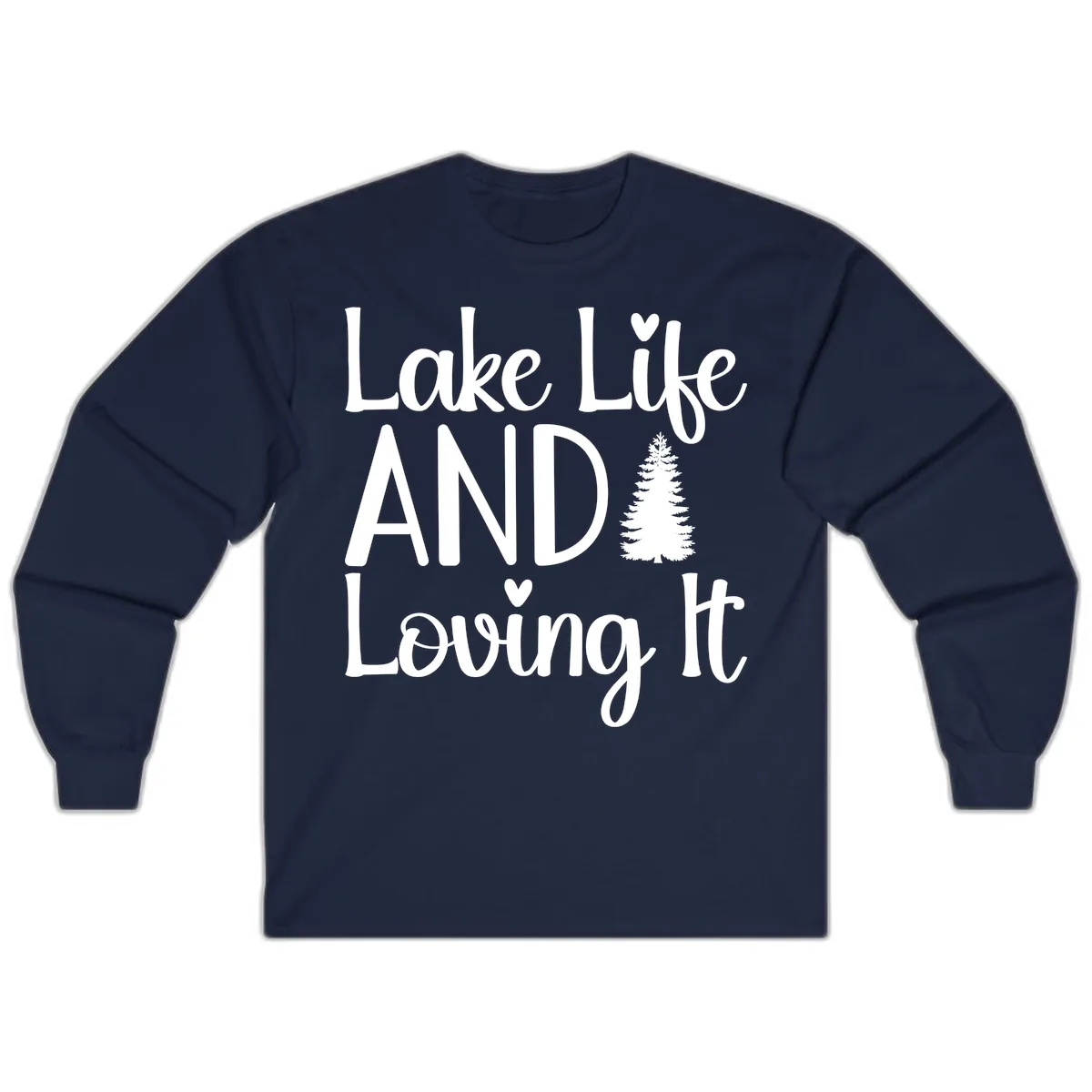 Lake Life And Loving It Typography Long Sleeve in Navy