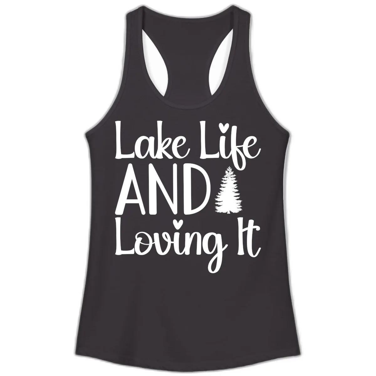 Lake Life And Loving It Typography Ladies Tank in Black