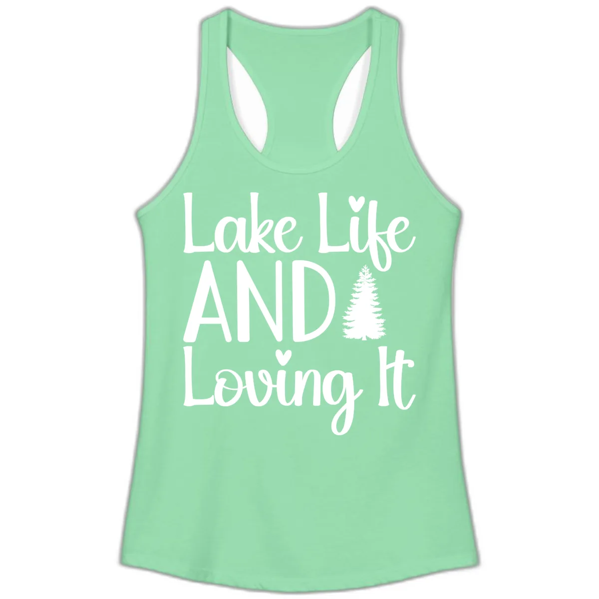 Lake Life And Loving It Typography Ladies Tank in Solid Mint