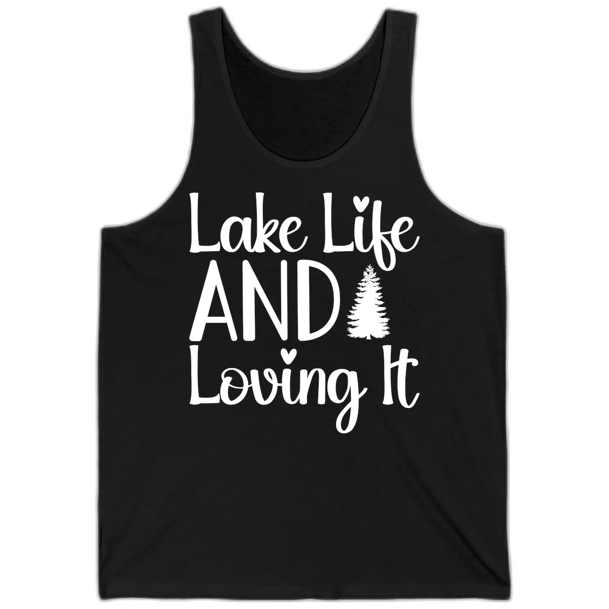 Lake Life And Loving It Typography Tank in Black