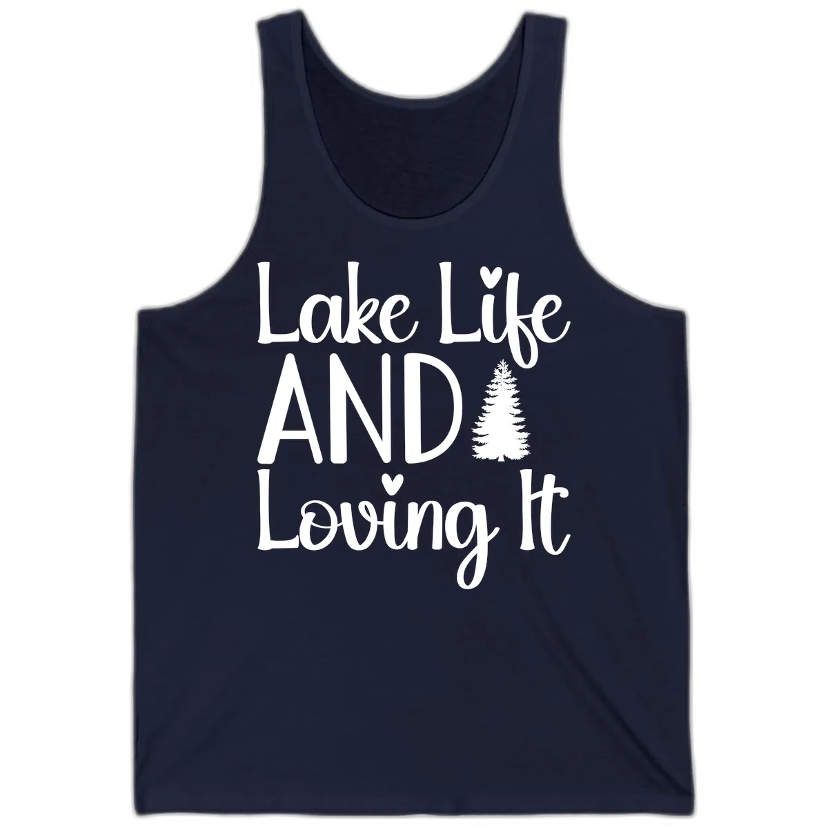 Lake Life And Loving It Typography Tank in Navy